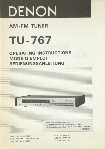 Denon TU-767 Operating Instructions
