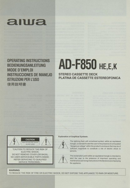 Aiwa AD-F 850 HE, E, K Bedienungsanleitung