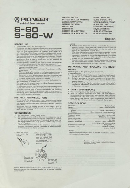 Pioneer S-60 / S-60-W Bedienungsanleitung
