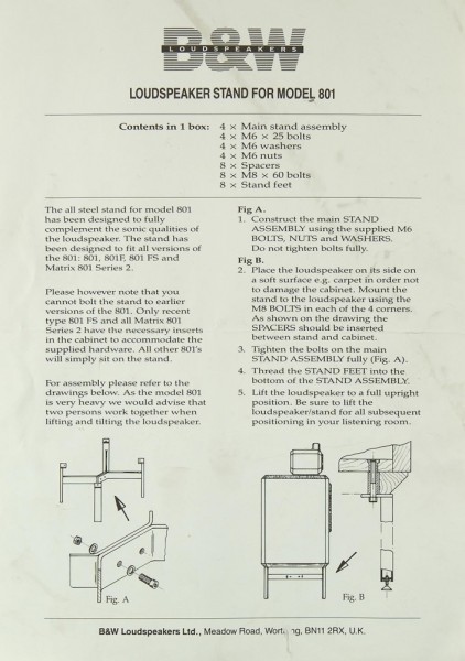 B &amp; W Model 801 Stand Manual