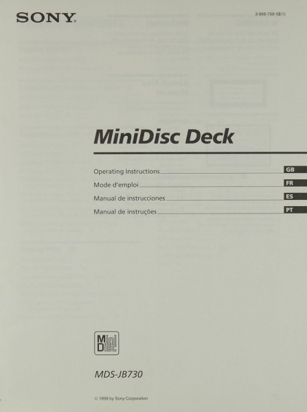 Sony MDS-JB 730 Manual