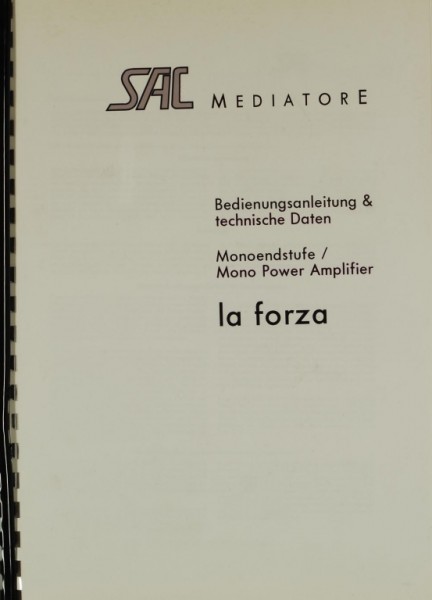 SAC Mediatore La Forza Instruction Manual