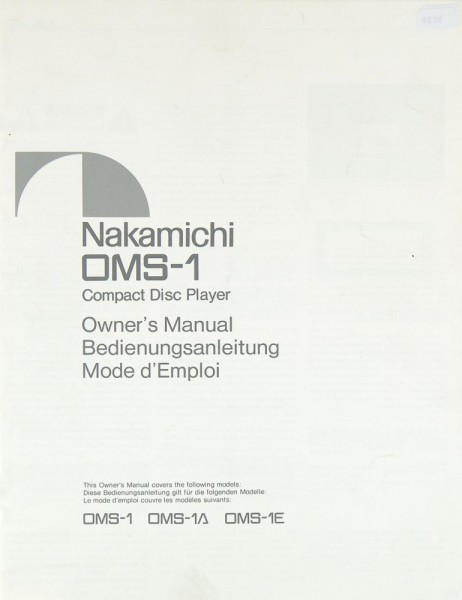 Nakamichi OMS-1 Operating Instructions