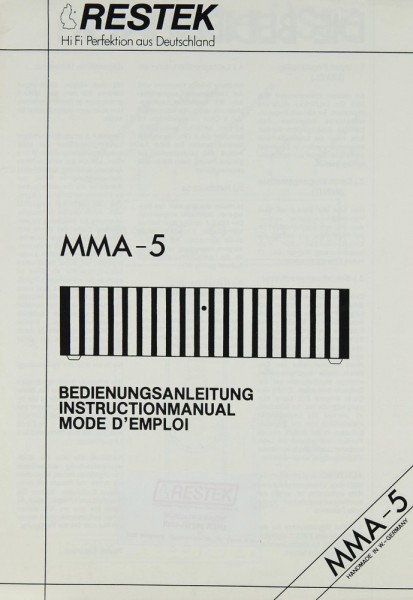 Restek MMA-5 Operating Instructions