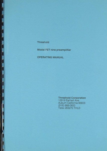 Threshold FET nine Operating Instructions