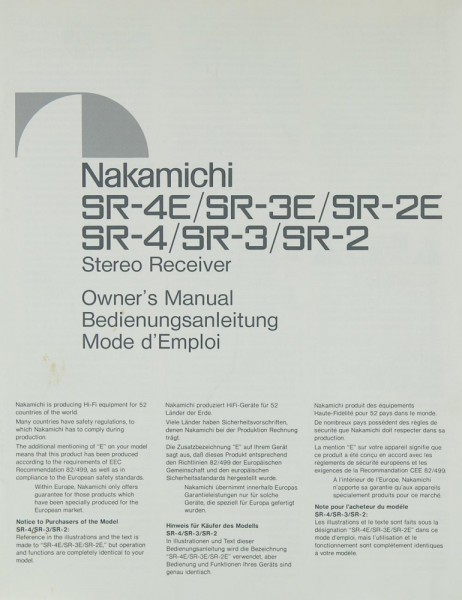 Nakamichi SR-4 E / SR-3 E / SR-2 E / SR-4 / SR-3 / SR-2 Bedienungsanleitung