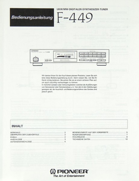 Pioneer F-449 User Manual