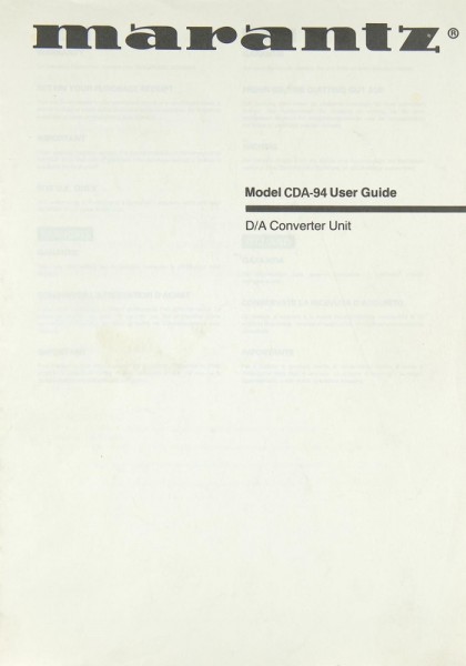 Marantz CDA-94 Operating Instructions
