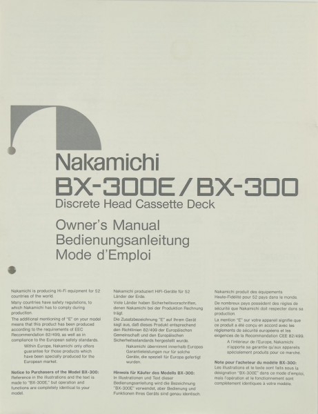 Nakamichi BX-300 E / BX-300 Manual