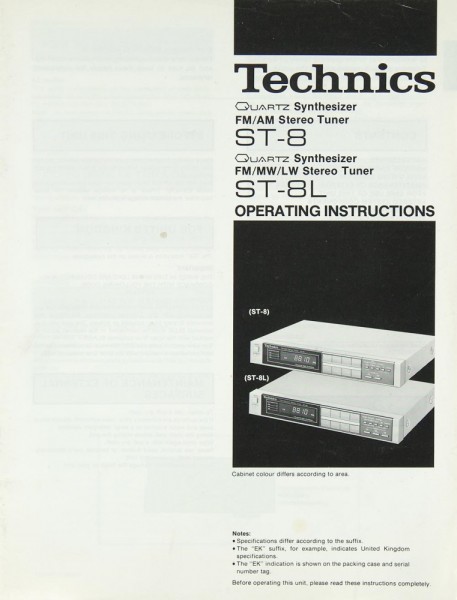 Technics ST-8 / ST-8 L Operating Instructions