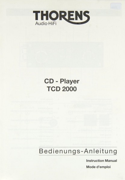 Thorens TCD 2000 Operating Instructions