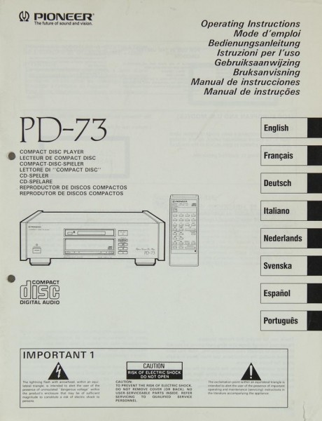 Pioneer PD-73 Owner&#039;s Manual