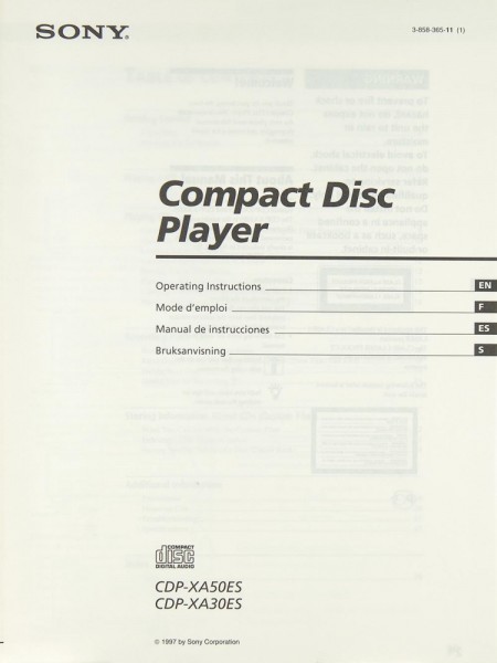 Sony CDP-XA 50 ES / CDP-XA 30 ES Owner&#039;s Manual