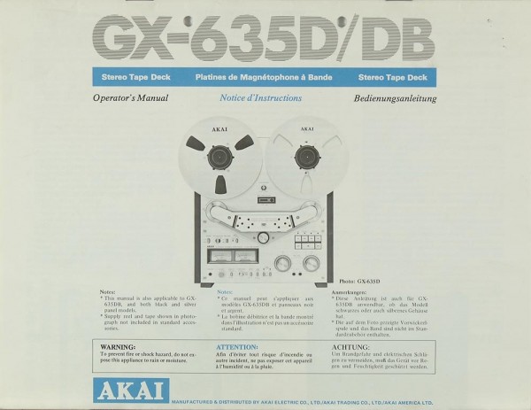 Akai GX-635 D / DB Manual