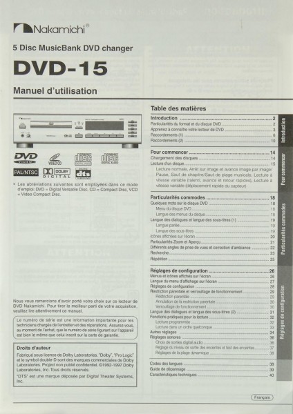 Nakamichi DVD-15 Bedienungsanleitung