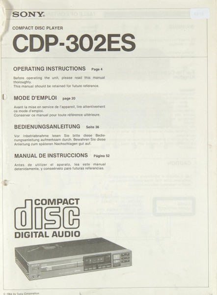 Sony CDP-302 ES Bedienungsanleitung