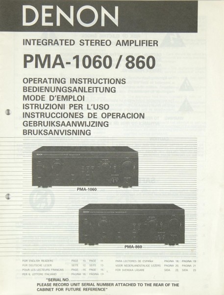 Denon PMA-1060 / 860 Operating Instructions