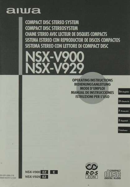 Aiwa NSX-V 900 / NSX-V 929 Bedienungsanleitung