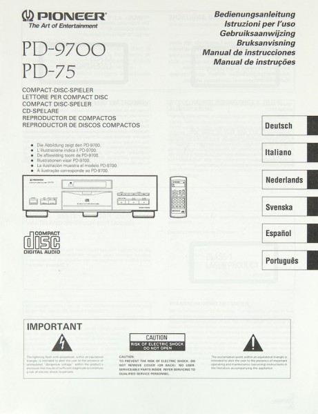 Pioneer PD-9700 / PD-75 Bedienungsanleitung