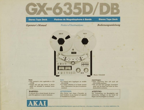 Akai GX-635 D / DB Operating Instructions