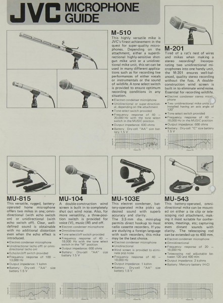 JVC Microphone Guide Brochure / Catalog