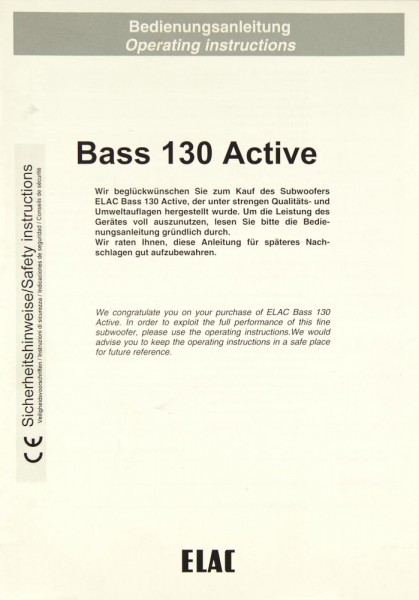 Elac Bass 130 Active Bedienungsanleitung