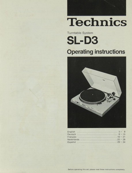 Technics SL-D 3 Manual