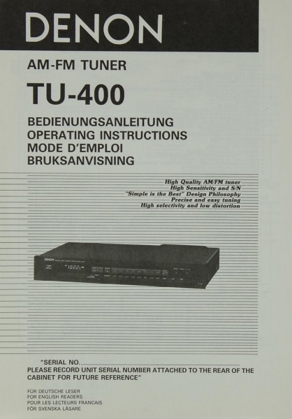 Denon TU-400 Manual