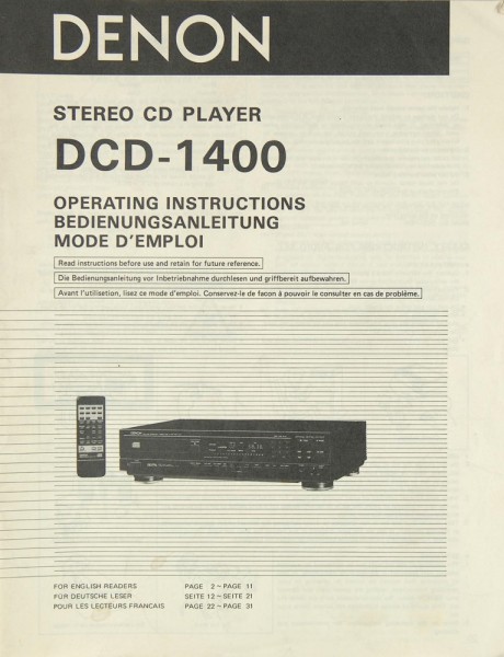 Denon DCD-1400 Bedienungsanleitung