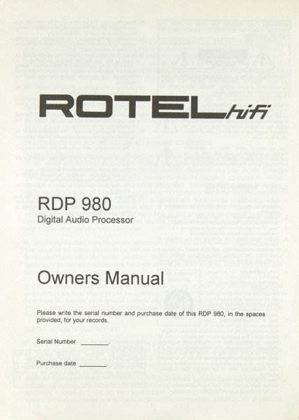 Rotel RDP 980 Bedienungsanleitung
