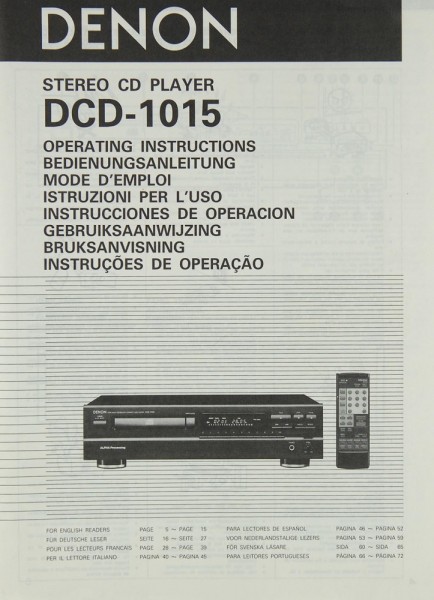 Denon DCD-1015 Operating Instructions