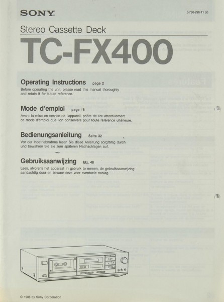 Sony TC-FX 400 Bedienungsanleitung