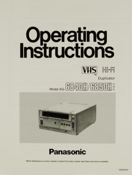Panasonic Model AG-6840H / 6850H-A/-B/-E Owner&#039;s Manual