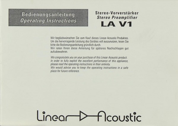 Linear Acoustic LA V1 Manual