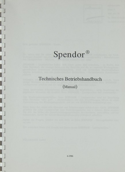 Spendor Technisches Betriebshandbuch Bedienungsanleitung
