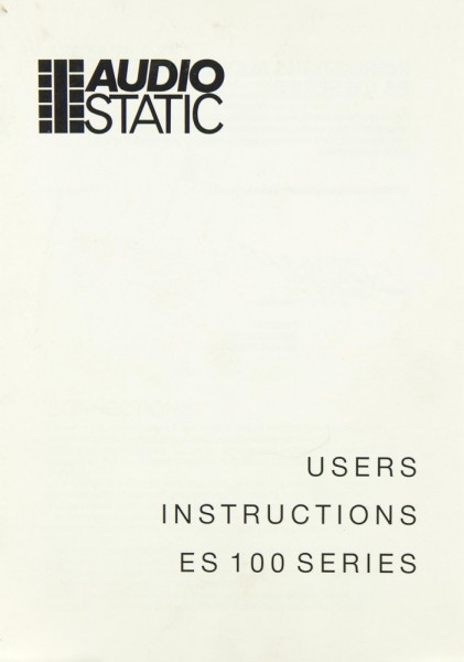 Audio Static ES 100 Series Owner&#039;s Manual