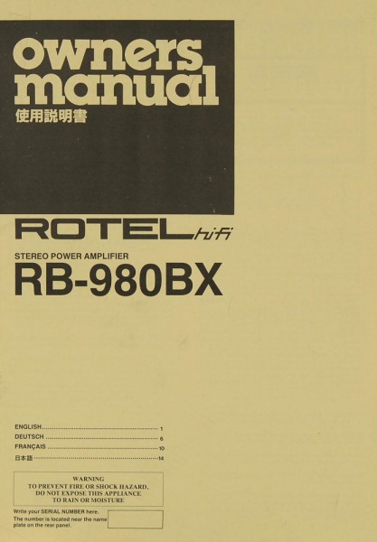 Rotel RB-980 BX Operating Instructions