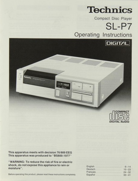Technics SL-P 7 Manual
