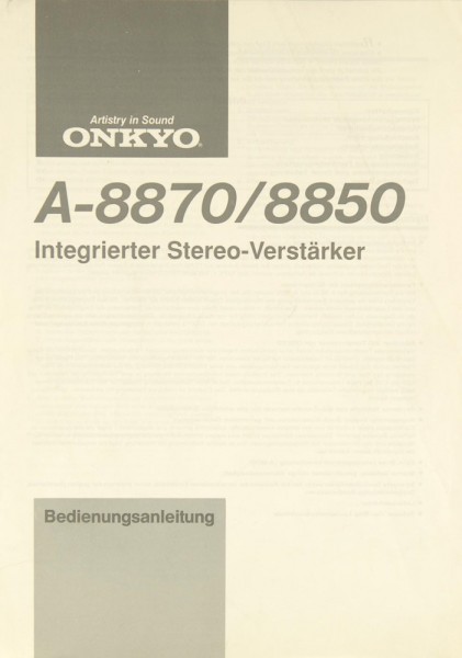 Onkyo A-8870 / A-8850 Manual