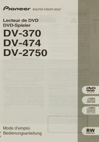 Pioneer DV-370 / DV-474 / DV-2750 Owner&#039;s Manual