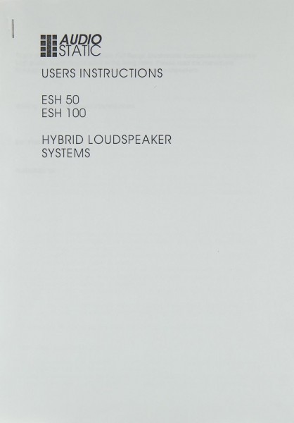 AudioStatic ESH 50 / ESH 100 User Manual