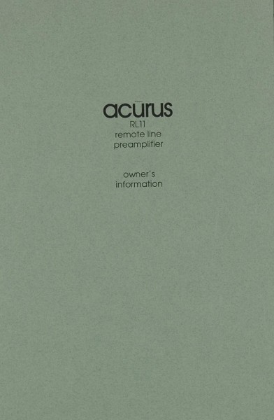 Acurus RL 11 Operating Instructions