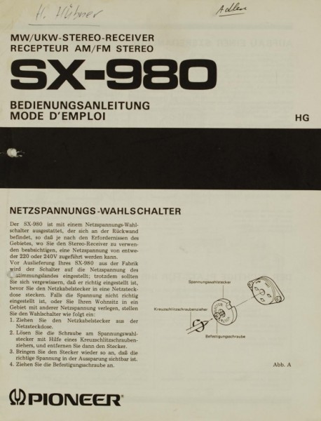 Pioneer SX-980 Bedienungsanleitung