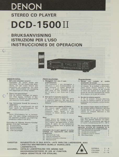 Denon DCD-1500 II User Manual