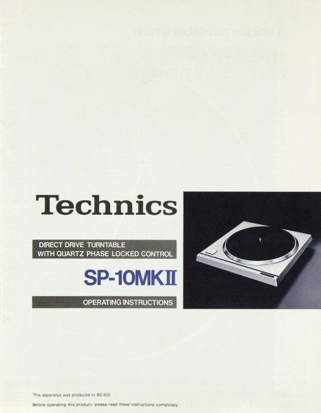 Technics SP-10 MK II Operating Instructions