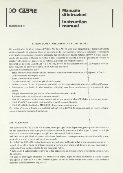 Cabre AS-42 / AS-43 Operating Instructions
