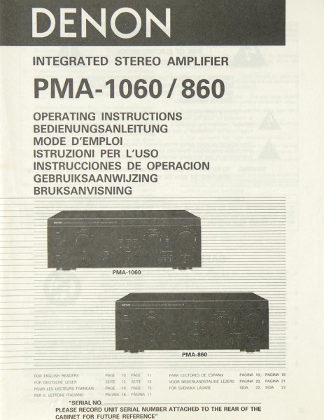 Denon PMA-1060 / PMA-860 Owner&#039;s Manual