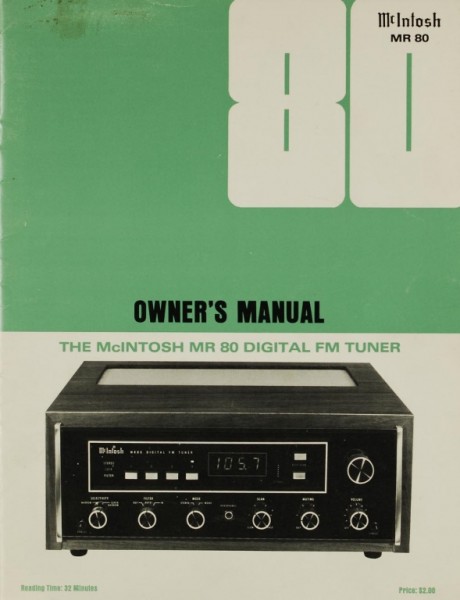McIntosh MR 80 User Manual