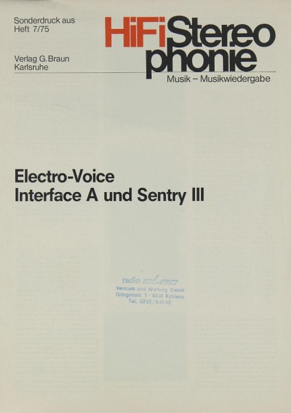 Electro-Voice Interface A / Sentry III Prospekt / Katalog