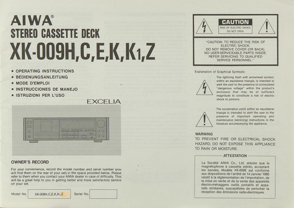 Aiwa XK-009 H, C, E, K, K1, Z Manual